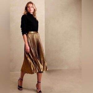 Kate Spade Gold Metallic Midi Skirt Size 8